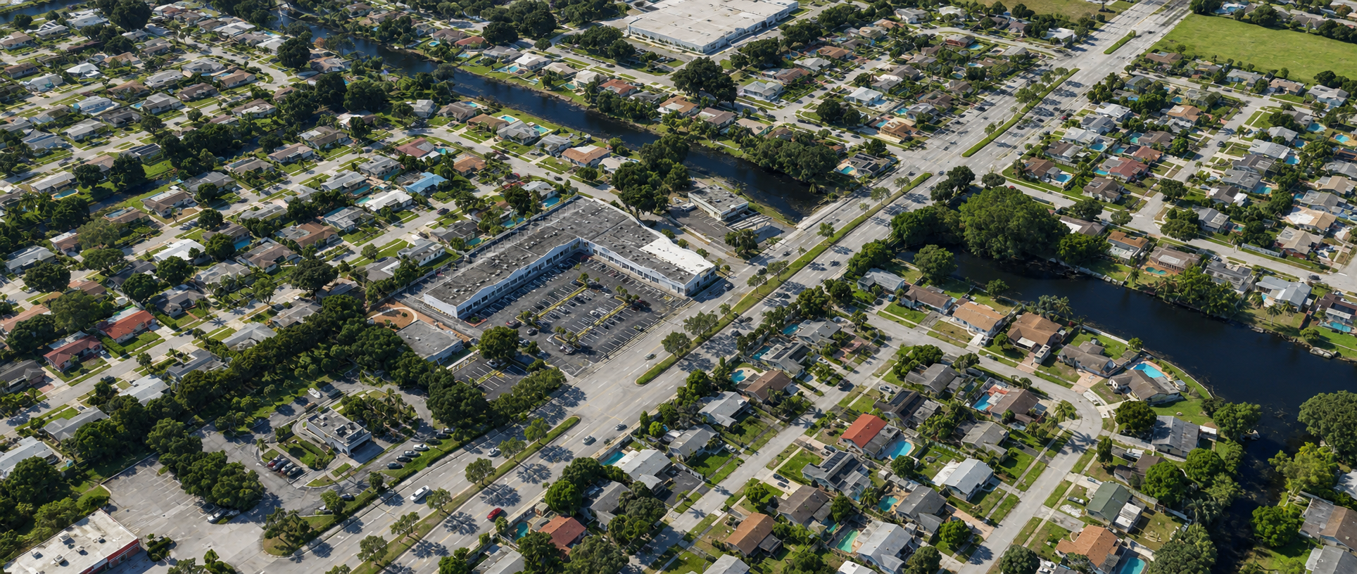 Aerial view of Atlantic Plaza and the surrounding commercial corridor