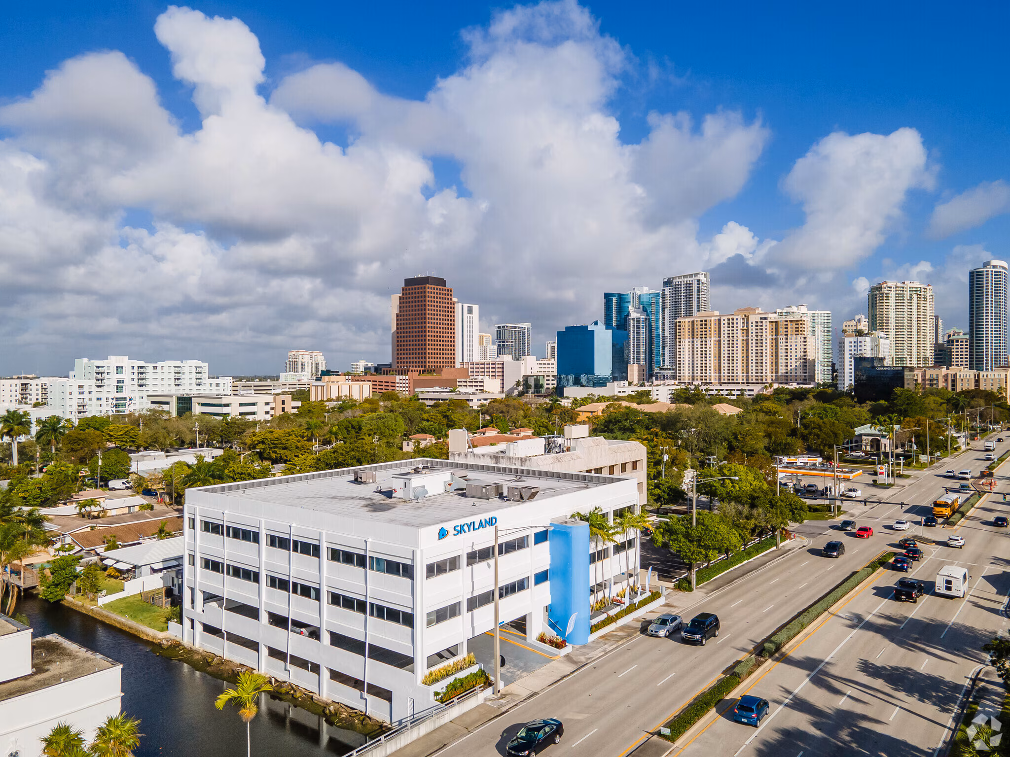 Aerial view of managed retail property on Federal Highway in Fort Lauderdale, Florida